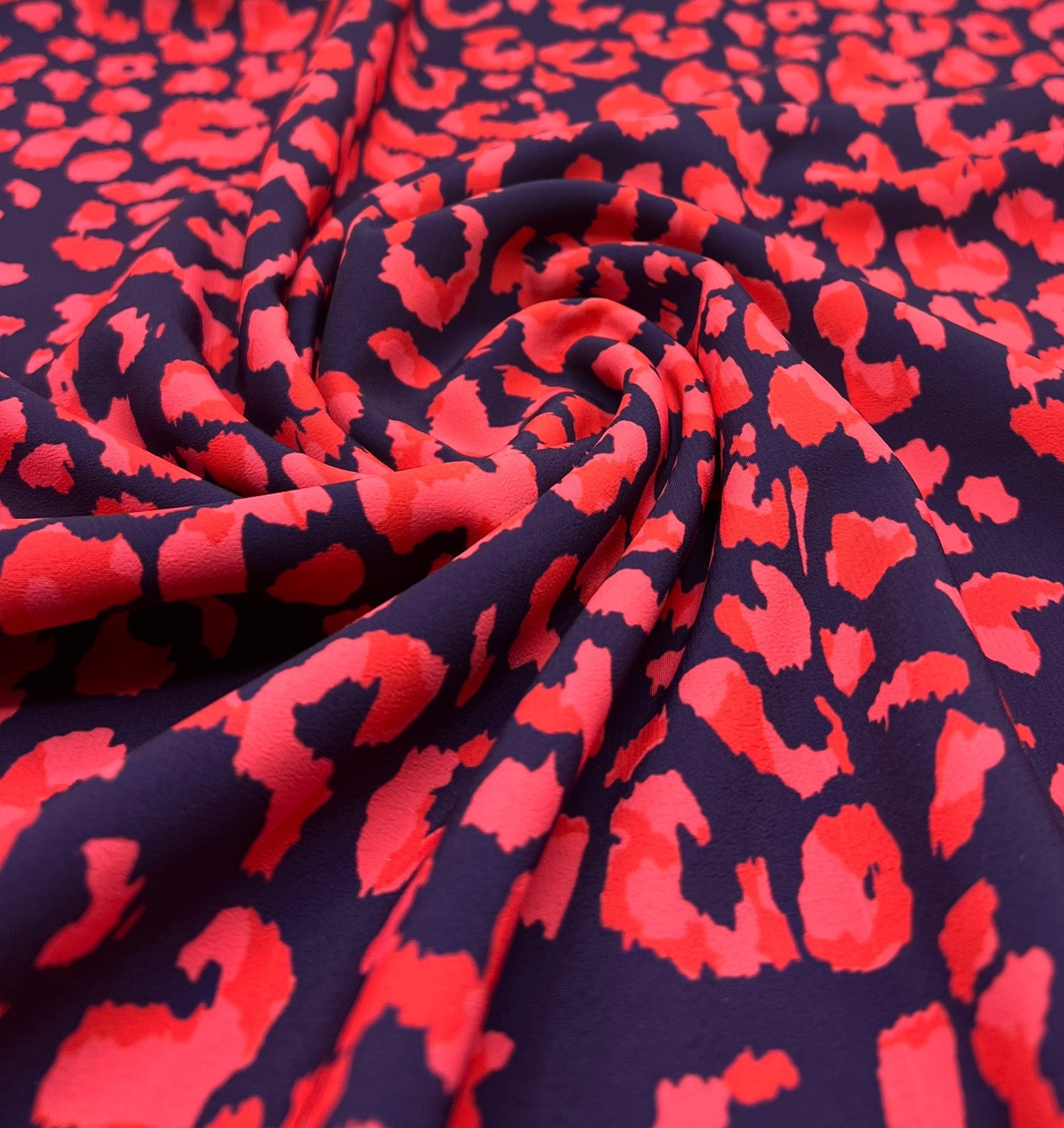 Red Animal Print Lightweight Bubble Crepe Fabric - T9 Fabrics